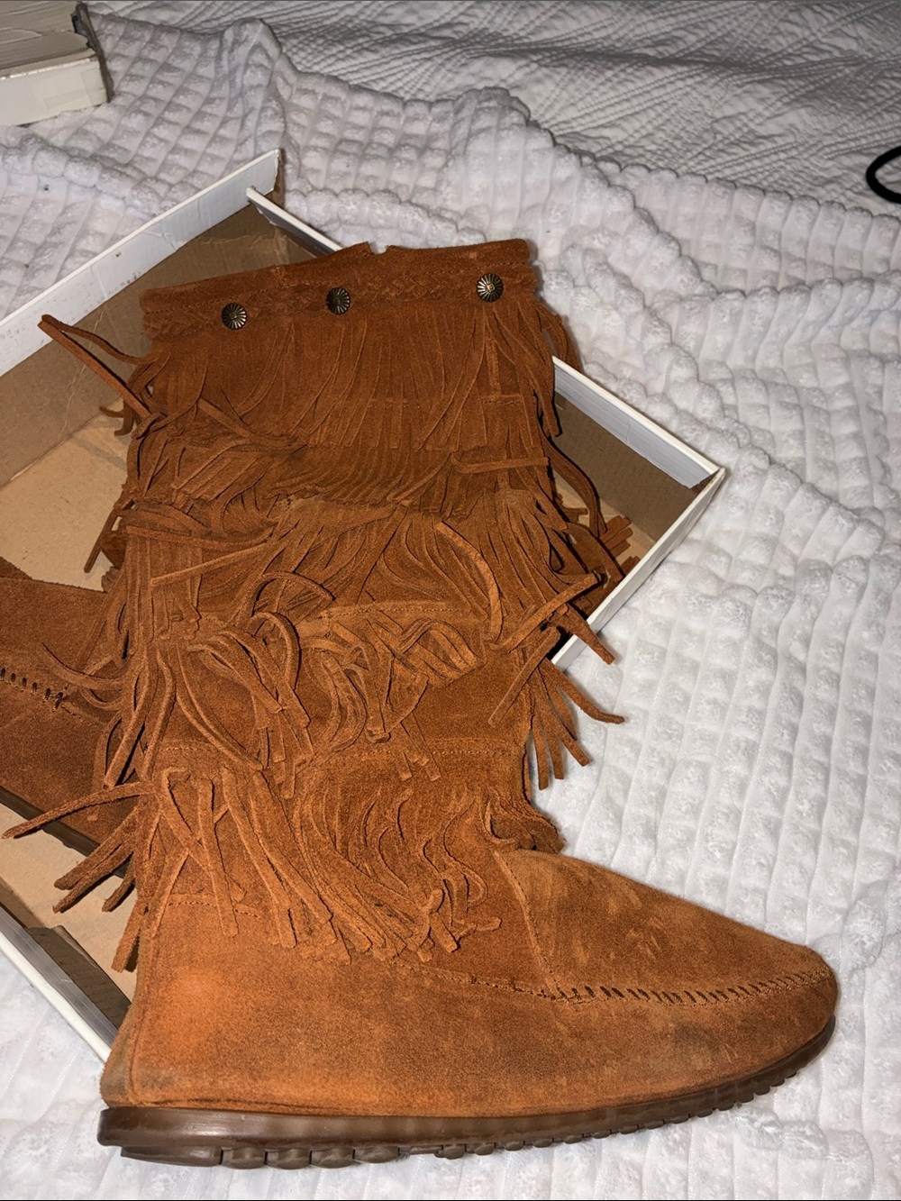 Women's Fringe Suede Knee-High Boots in Brown